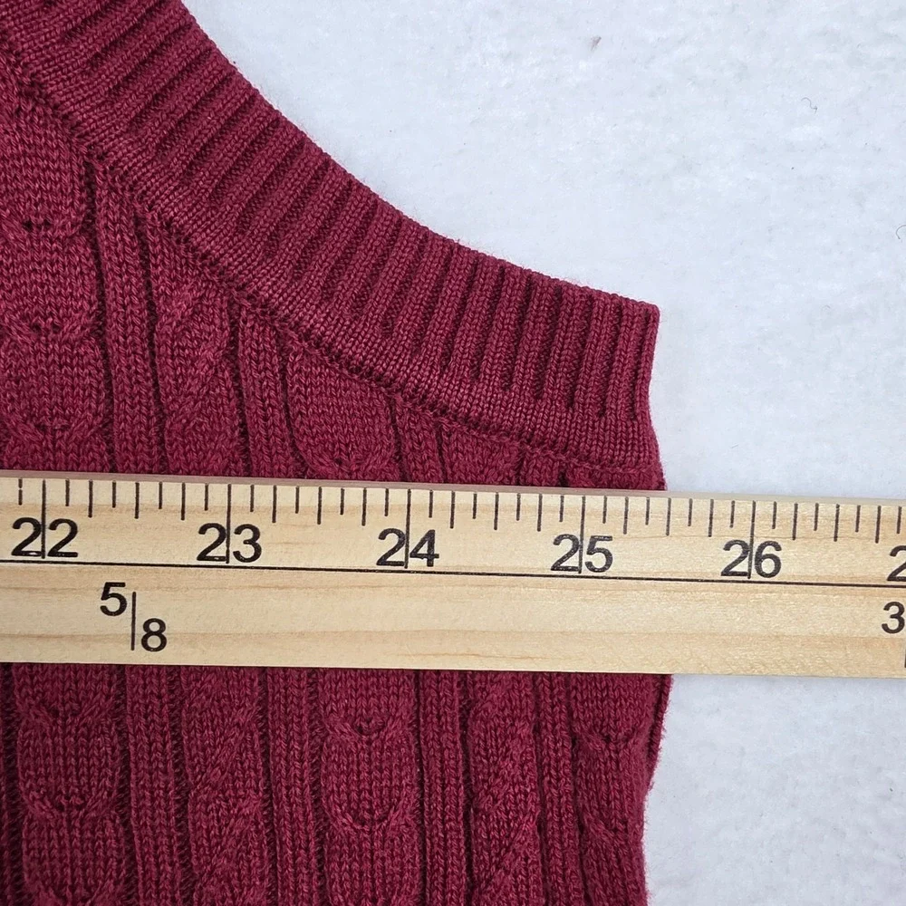 Preswick & Moore Mens Large Burgundy Red‎ Cable Knit Cotton V-Neck Sweater Vest